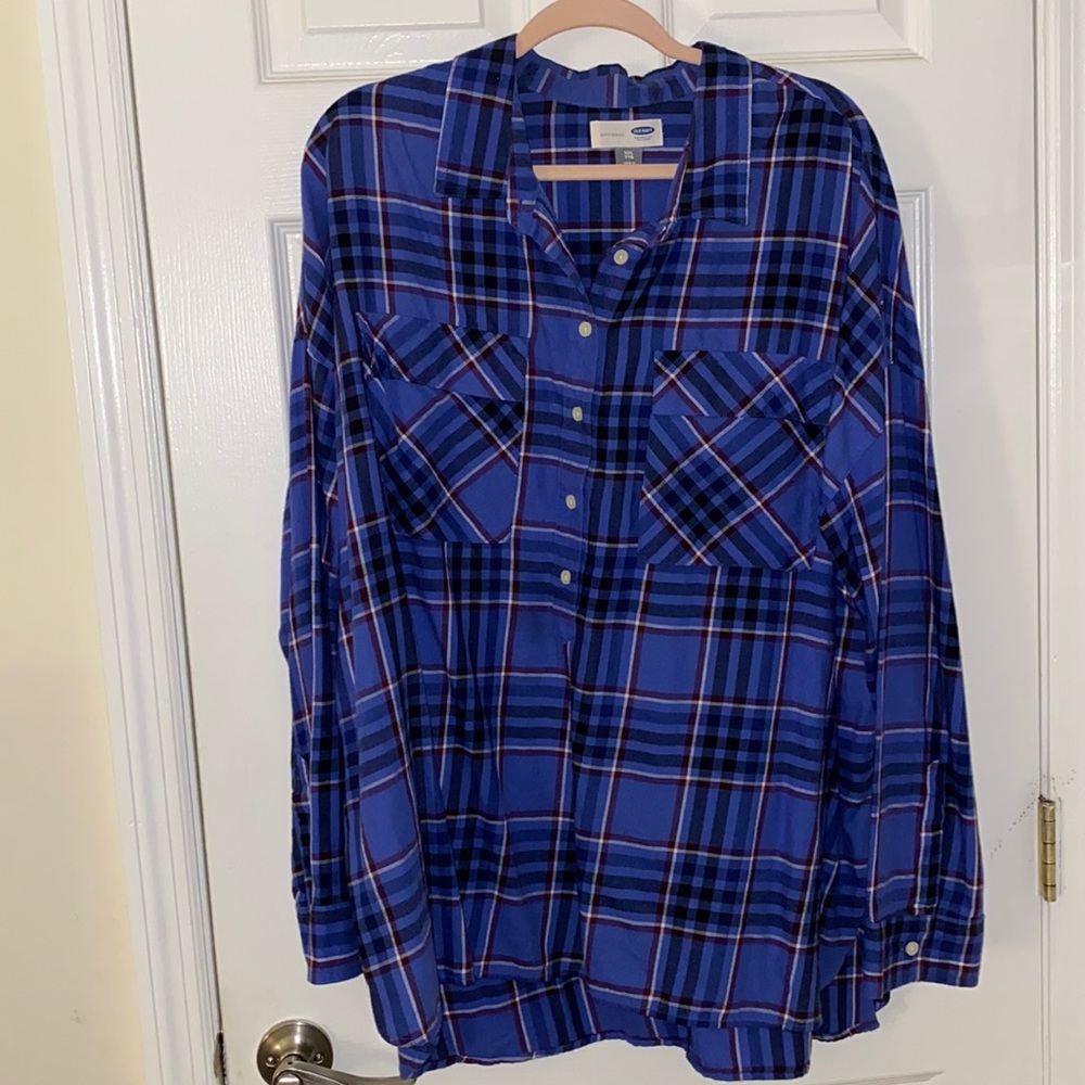 Royal Blue Maroon White Old Navy Boyfriend Flannel